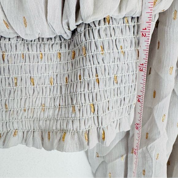 NEW BY THE RIVER Grey Gold Metallic Polka Dot Long Sleeve $88 Crop Top Blouse S - Picture 9 of 16